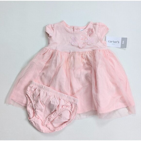 Carters Baby Girls 3 Month Two Piece Pink Floral Tulle Dress NEW - Picture 1 of 7